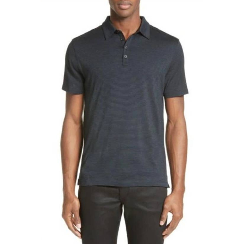 John Varvatos silk/cotton blue black polo shirt